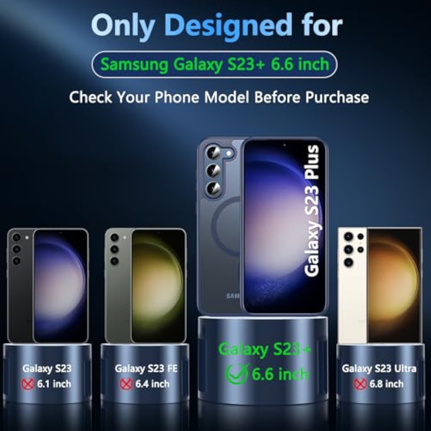 For Samsung Galaxy S23 Plus Case 6.6'', Magnetic S23 Plus Case Compatible With Magsafe, [Military Grade Shockproof] Translucent Back Slim Bumper Cover Phone Case, Blue