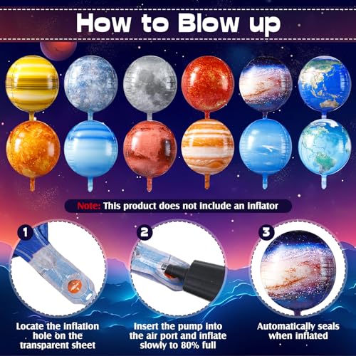 12 Pcs Space Balloons 22 Inch Large 4D Galaxy Planet Balloons World Map Globe Inflatable Earth Outer Space Party Decorations for Travel Theme Party Birthday Earth Day