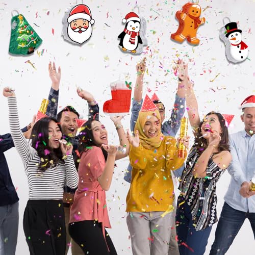6 Pcs Mini Christmas Piñata with Hanging Loop Include Santa Claus Snowman Penguin Gingerbread Man Xmas Tree Piñata Christmas Mexican Piñata for Holiday Theme Party Supplies Decorations, 5.9''