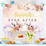 Happily Ever After Backdrop Banner, Mr & Mrs Wedding Party Photography Backdrop Poster Engagement Party Anniversary Bridal Shower Decorations Photo Booth Props 6x4ft