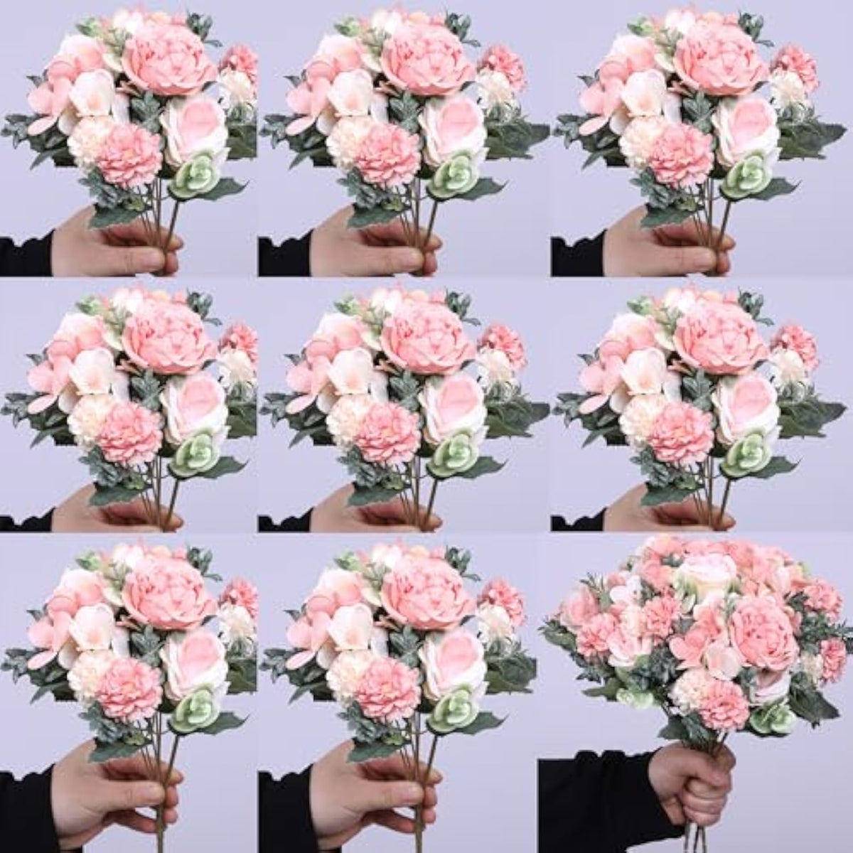 8 Pack Artificial Peony Flowers, Silk Peonies Flowers Fake Peonies Artificial Flowers Peonies Hydrangea Bouquet For Centerpiece Table Wedding Party Home Decor (8, Pink + White)