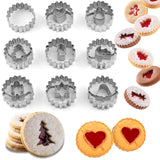 9 Pcs Mini Linzer Cookie Cutters Set, Stainless Steel - Christmas Tree, Gingerbread Man, Snowman, Elk For Winter Holiday Baking