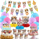 39-Pcs Cat Birthday Party Decorations with Banners, Balloons & Toppers