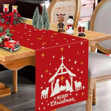 Jesus Christmas Decorations Table Runner Holy Night Nativity Christ Seasonal Winter Merry Christmas Xmas Kitchen Dining Red Table Home Decor 13X72 Inch