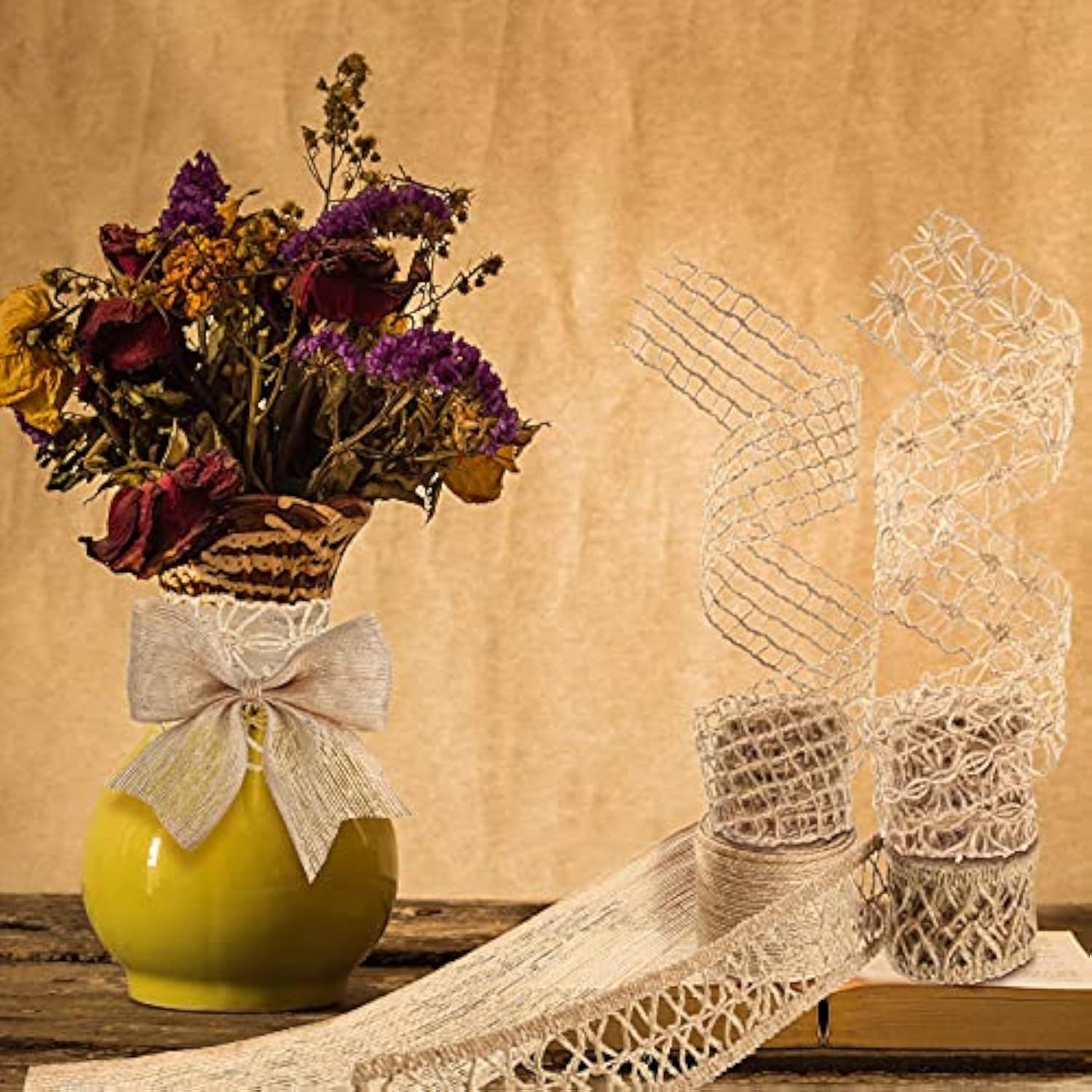 4 Rolls Burlap Ribbon 15 M Natural Burlap Lace Ribbon Mesh Burlap Ribb