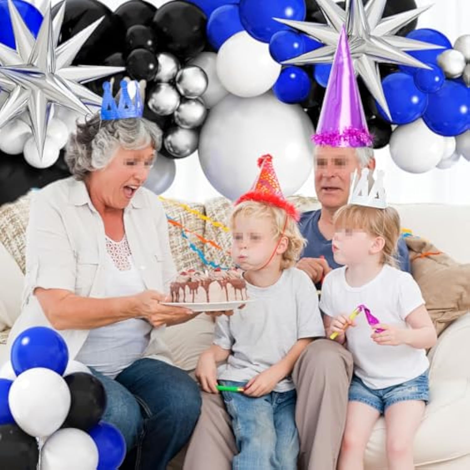 Navy Dark Royal Blue Black White Balloon Garland Kit With Metallic Silver Latex Balloons Explosive Star Foil Balloons, Gaming Birthday Party Decorations For Boys Youth And Old Men