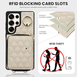 Case For Samsung Galaxy S25 Ultra 6.9'' Wallet Case,Crossbody Zipper Galaxy S25 Ultra Purse Wrist Strap Lanyard Handbag,Rfid Blocking Card Slots,Flip Leather Cover For Samsung S25 Ultra,Beige