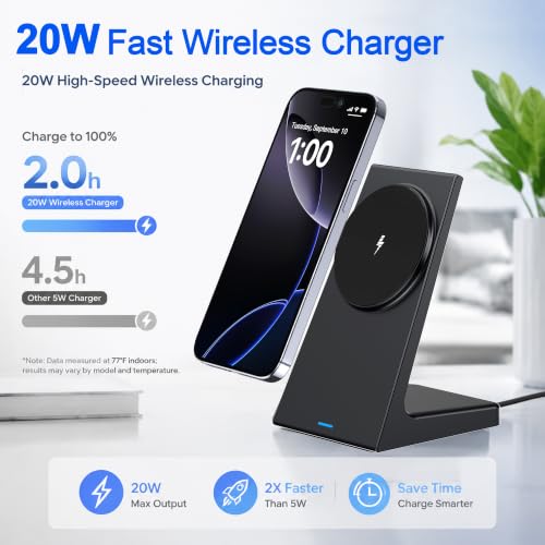 20W Wireless Charger Stand for iPhone, Wireless Charger Fast Charging Station for iPhone 17/16/15/14/13/12, Magnetic Phone Charger Stand for
