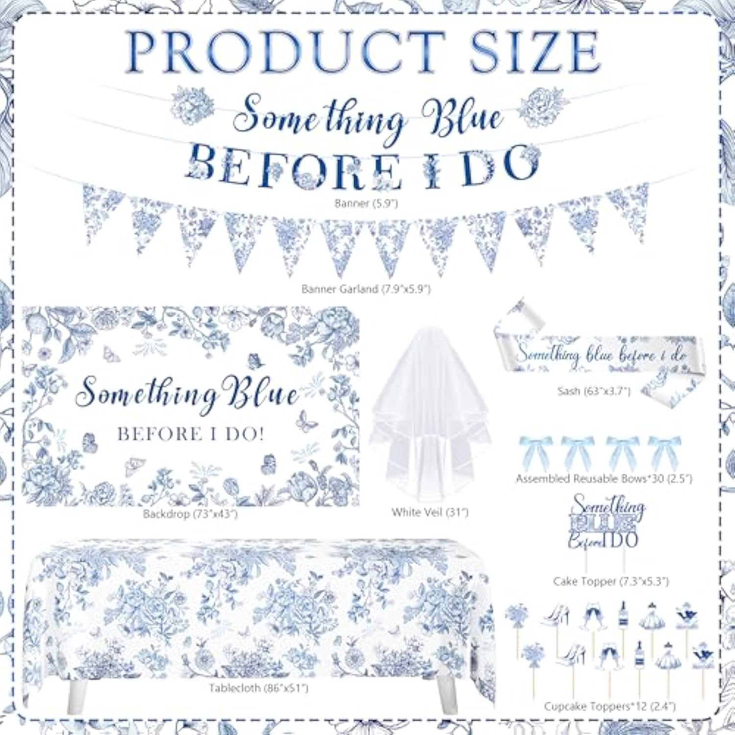 Something Blue Before I Do Bridal Shower Decorations,127 Pcs Blue Bachelorette Party Decorations With Coquette Bow Balloon Arch Kit Floral Backdrop Tablecloth Banner Garland Cake Topper Veil