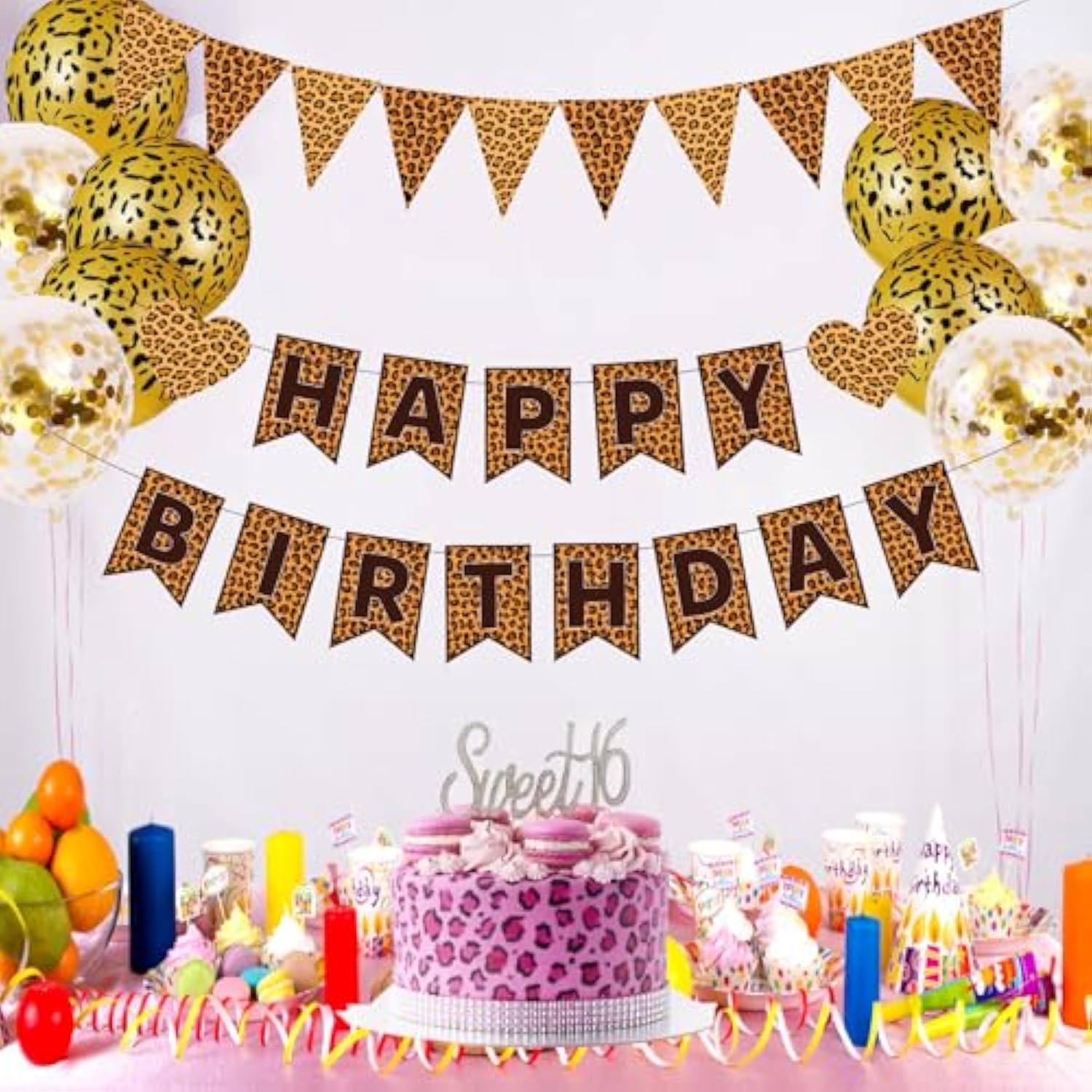 Cheetah Print Leopard Happy Birthday Banner for Girls and Women Party Decor