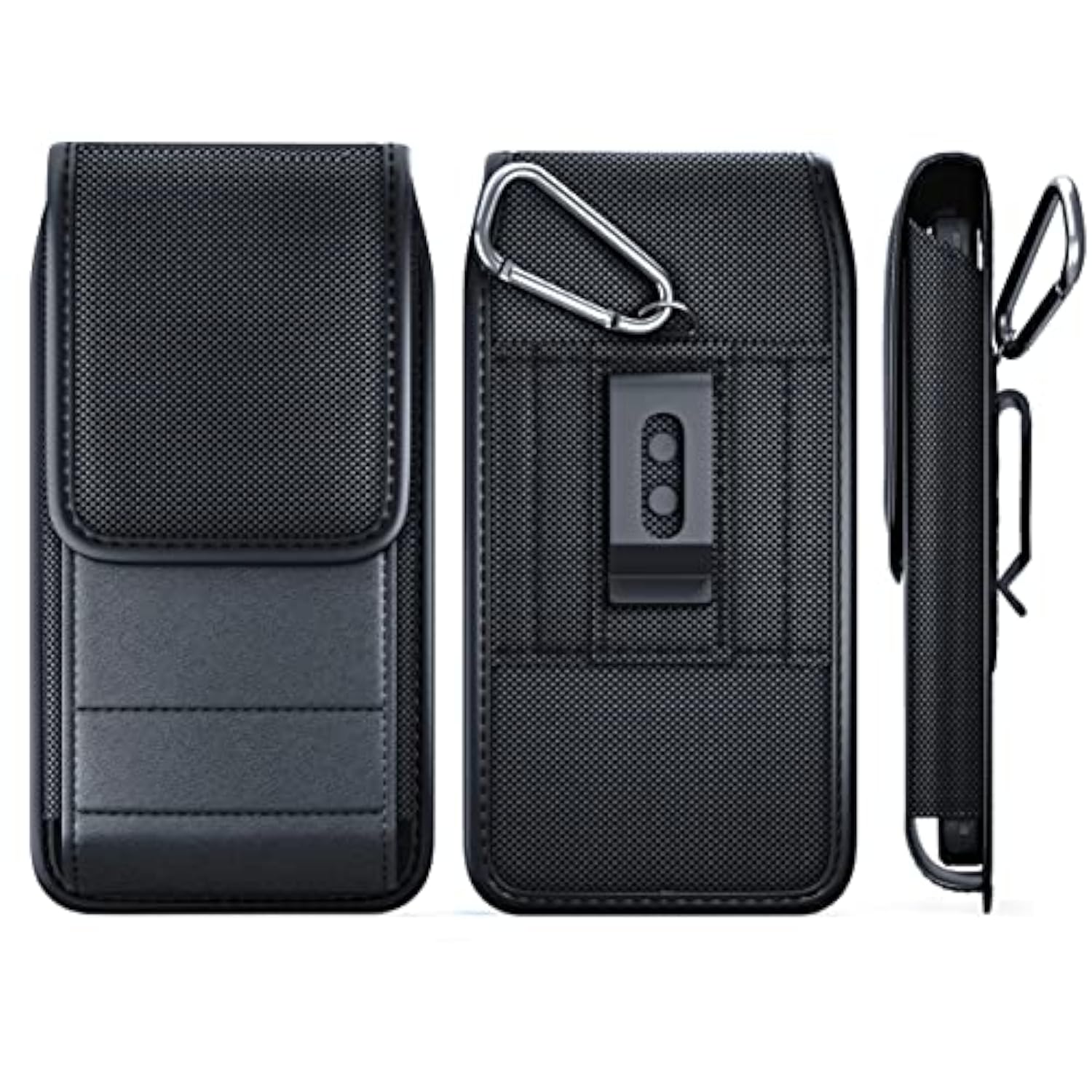 Belt Holder For 16 16E 16Pro 15 Pro 14 13 12 11 Xs Xr – Vertical Nylon Cell Phone Holster Case With Clip For Men Women (Fits Otterbox Commuter Case) Black