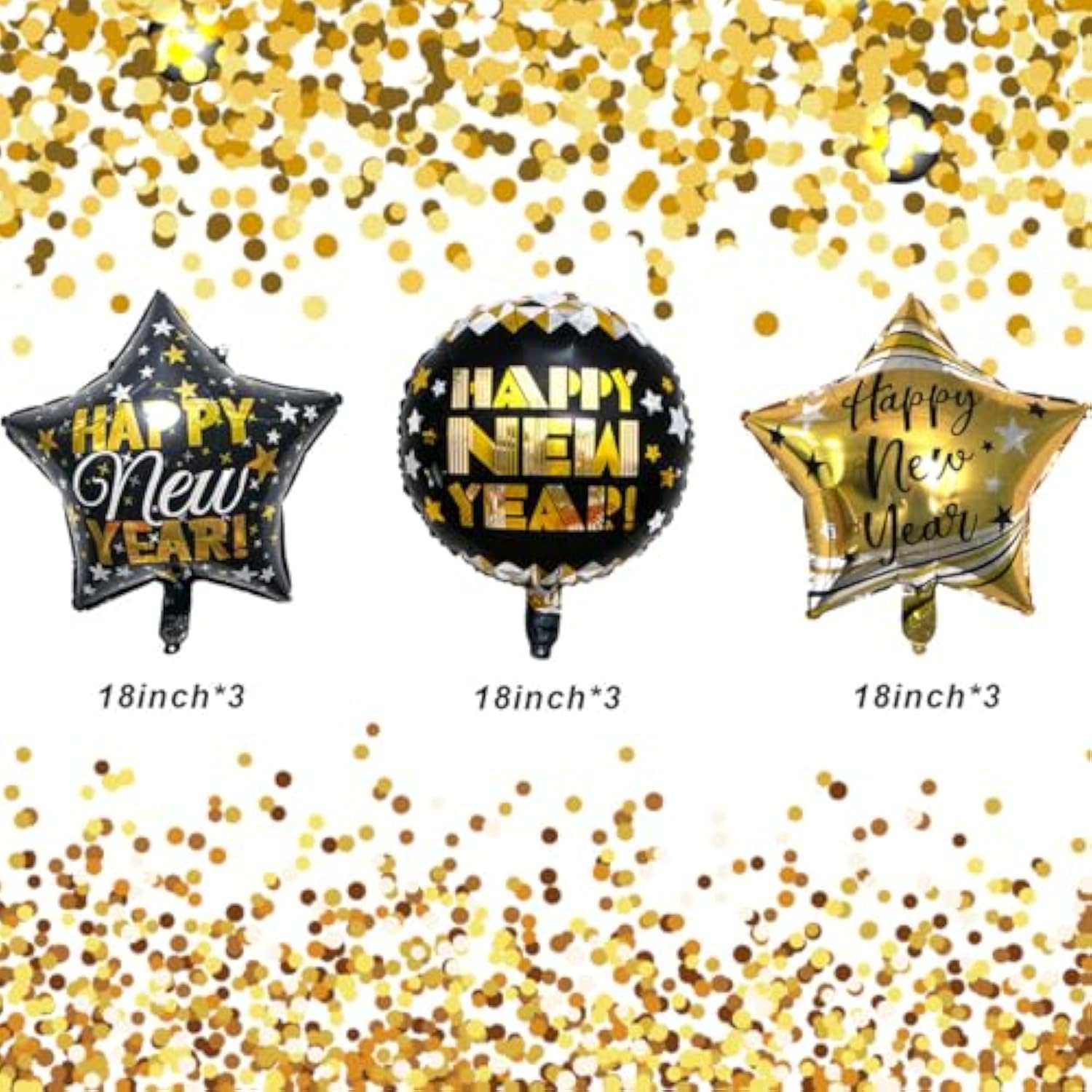 9pc Black and Gold Happy New Year Foil Balloons Party Decorations