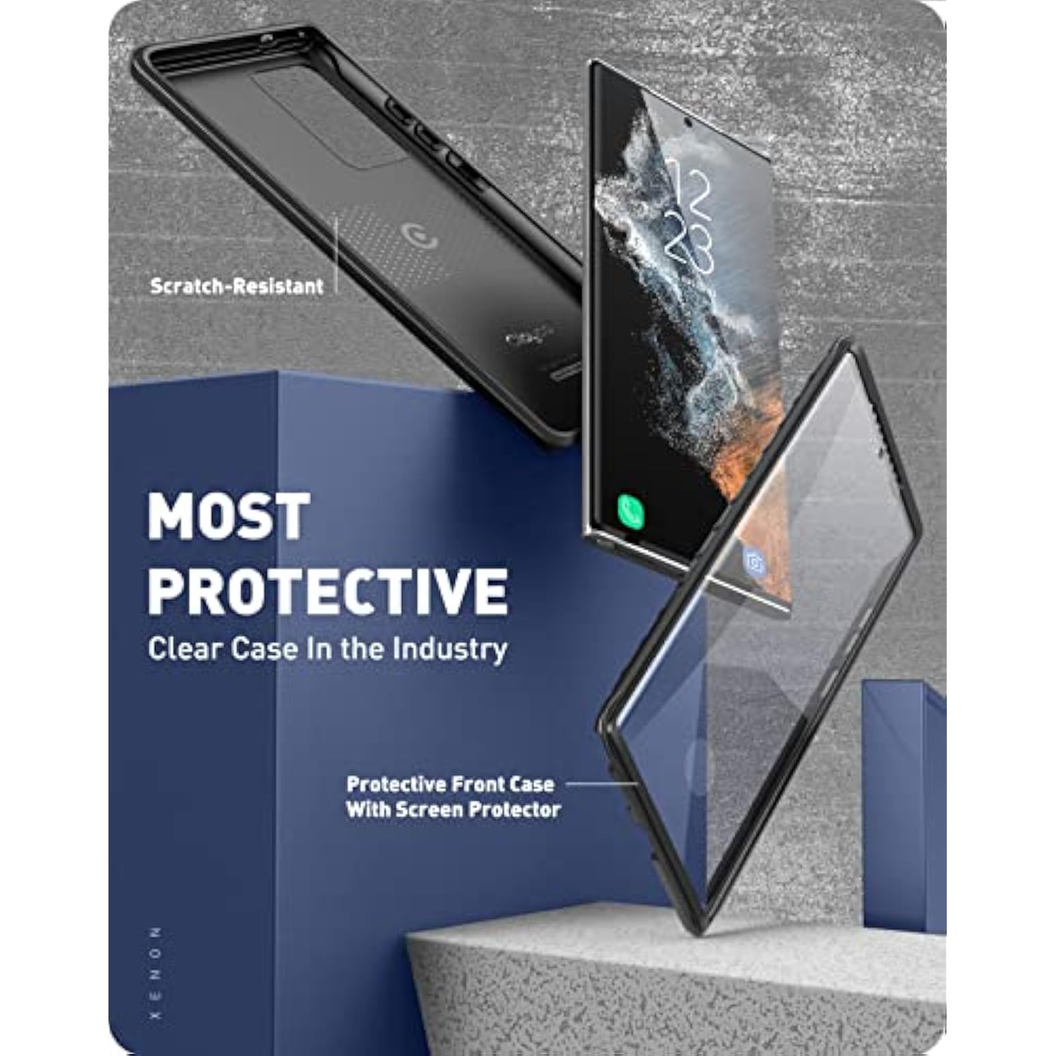 Xenon Series Case For Samsung Galaxy S22 Ultra (6.8 Inch) 5G 360 Degree Mobile Phone Case Robust Protective Bumper Case Full Cover With Integrated Screen Protector 2022 Edition (Black)