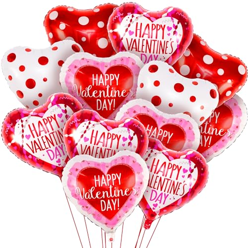 White & Pink Heart Shaped Foil Balloons 18 Inch, Pack of 12