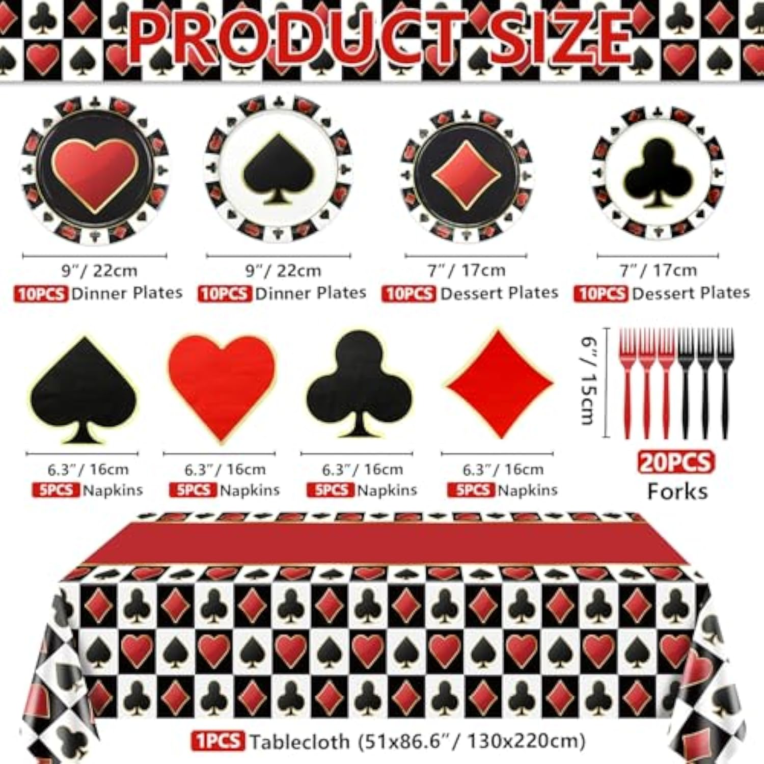 Casino Birthday Party Plates Set For 20 Guests, Including Poker Tablecloth, Napkins, Forks And Plates For Casino Theme Party Decorations Game Night Baby Shower