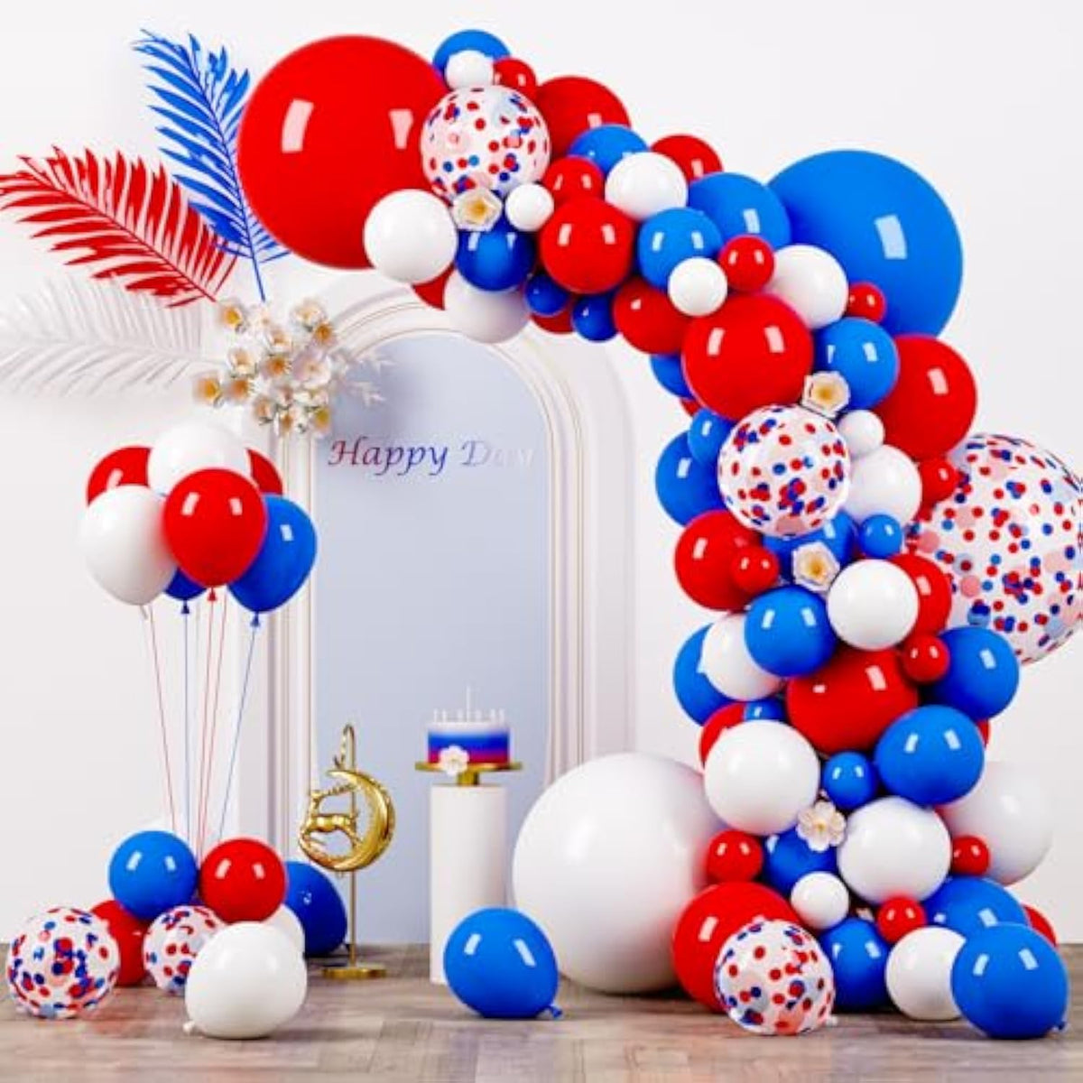 130Pcs Red White Blue Balloons Different Sizes 18" 12" 10" 5" Party Latex Balloons For Birthday Graduation 4Th Of July Independence Day Anniversary New Year Holiday Party Decorations