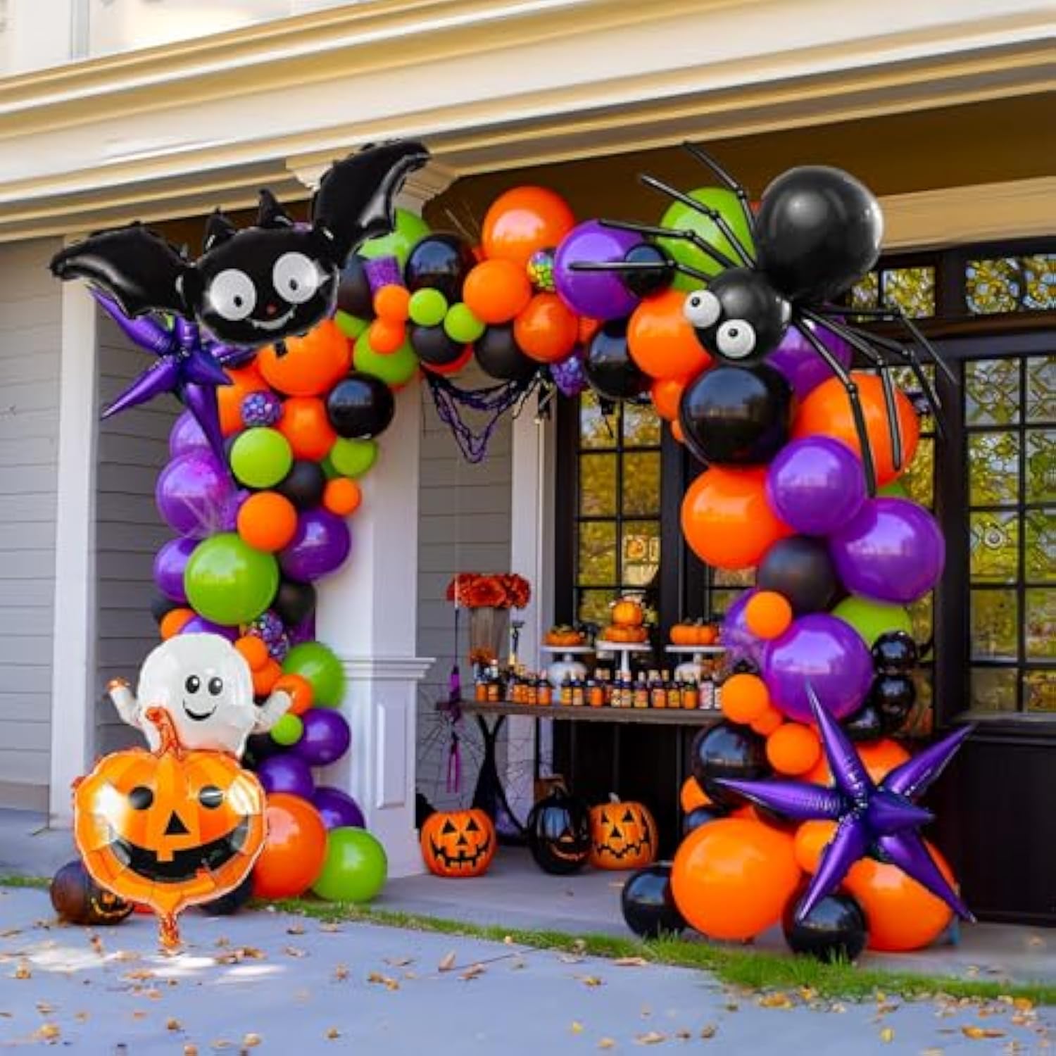 Halloween Balloon Arch Kit: Orange, Black, Purple, Green - Bat, Pumpkin, Spider