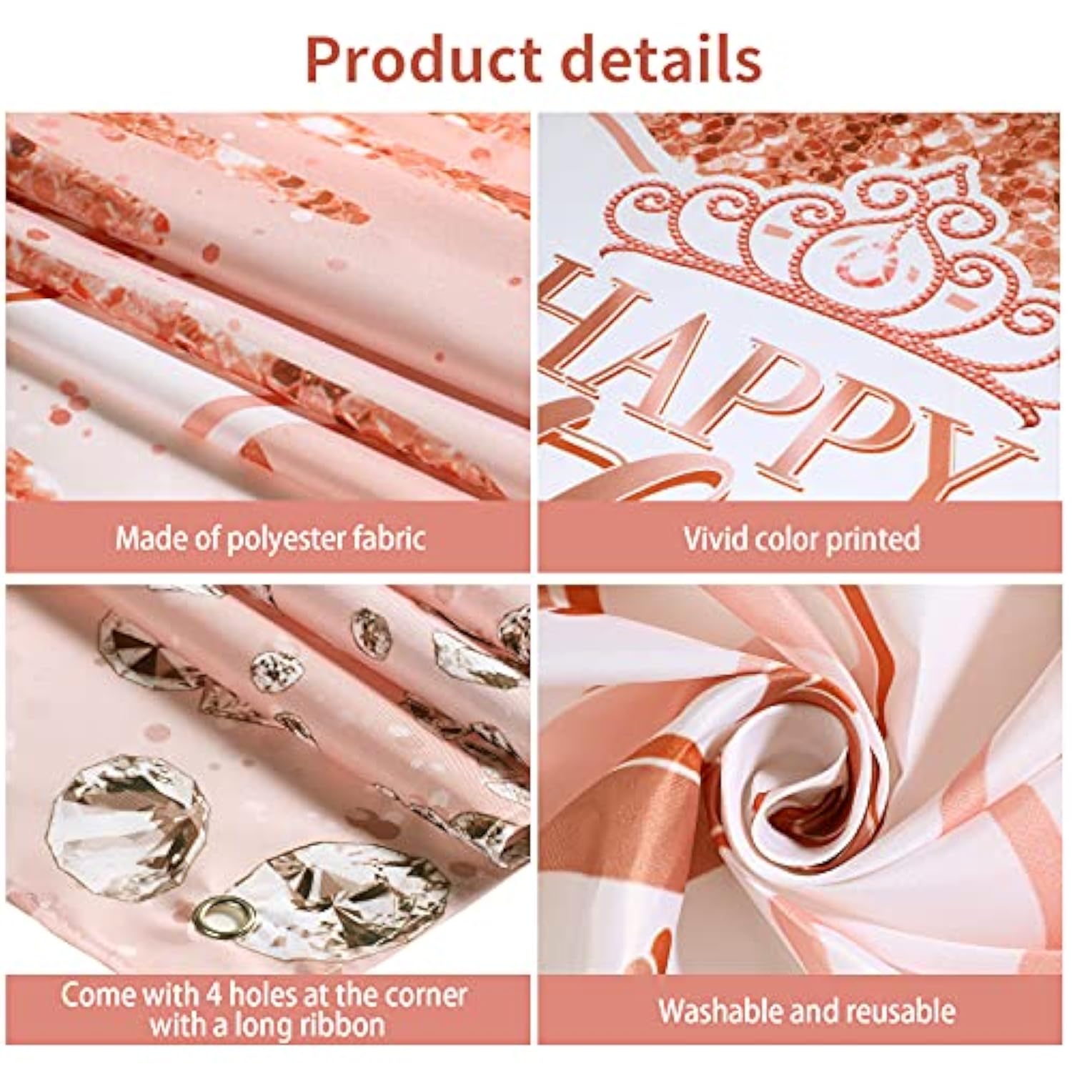 Rose Gold Happy Birthday Backdrop For Women Rose Gold Banner Glitter Diamond Birthday Backdrop Sweet Princess Photography Background