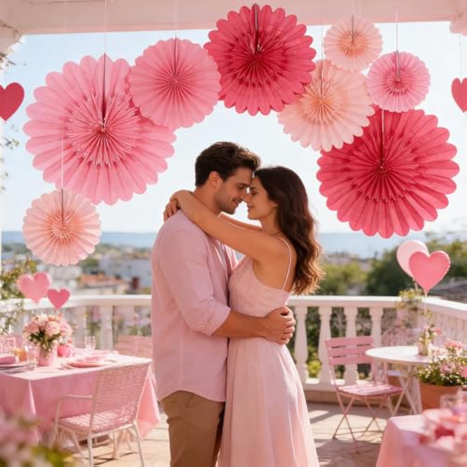 Hot Pink Paper Flower Birthday Decoration, Large Paper Fans Party Decoration,Giant Decorations Valentines Day Decorations For Birthday Baby Shower Graduation Galentine'S Day.