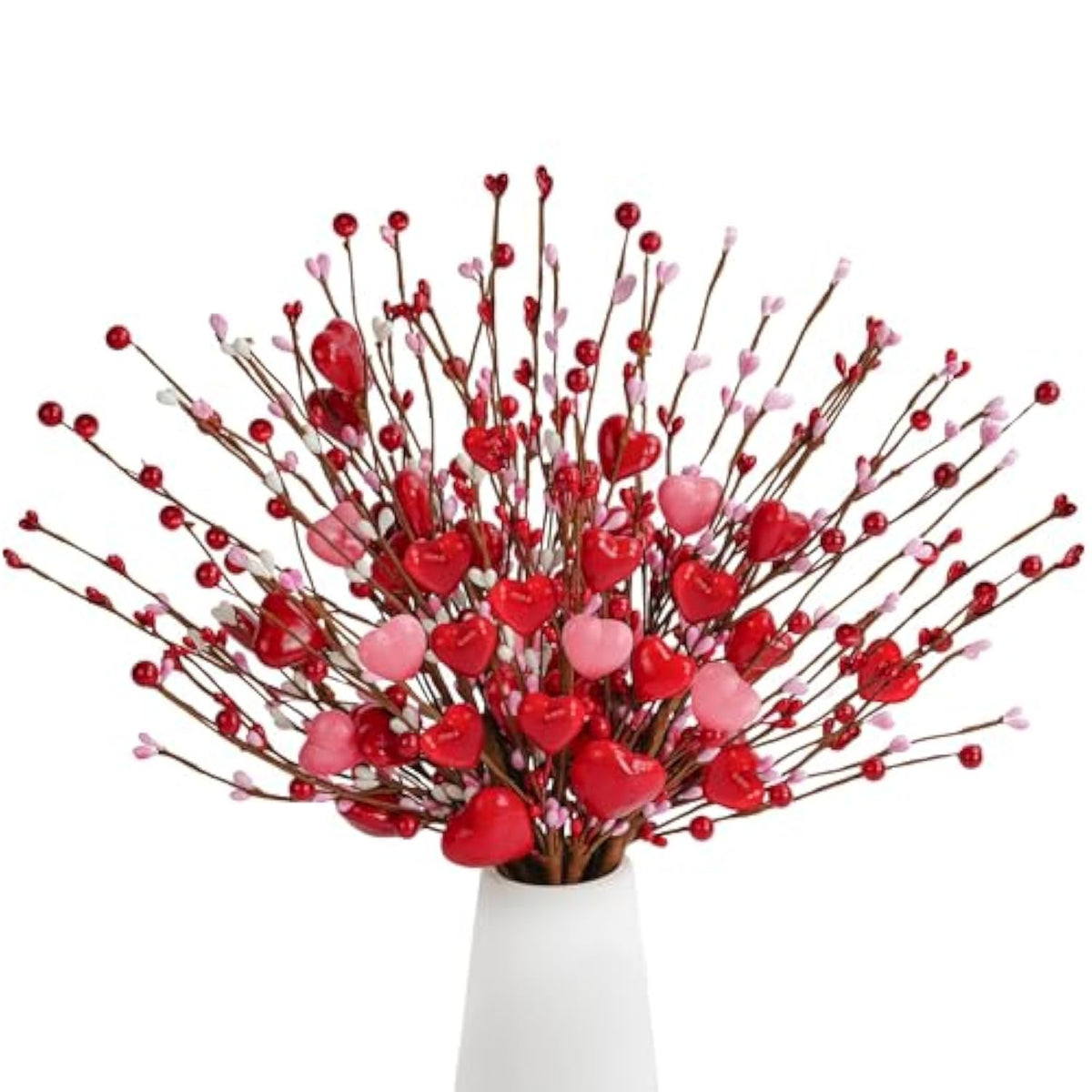 6 Pcs Valentines Day Decorations,16 Inch Red And Pink Hearted Picks With Berries,Flowers For Valentines Day,Artificial Flowers For Table,Valentine'S Day,Anniversary,Birthday,Party Decorations