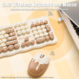 Wireless Keyboard And Mouse Combo, 104-Key Membrane Keyboard Round Keycaps And 4-Key Optical Mouse Set For Win/Mac/Pc/Laptop, Batteries Included, Ice Cream