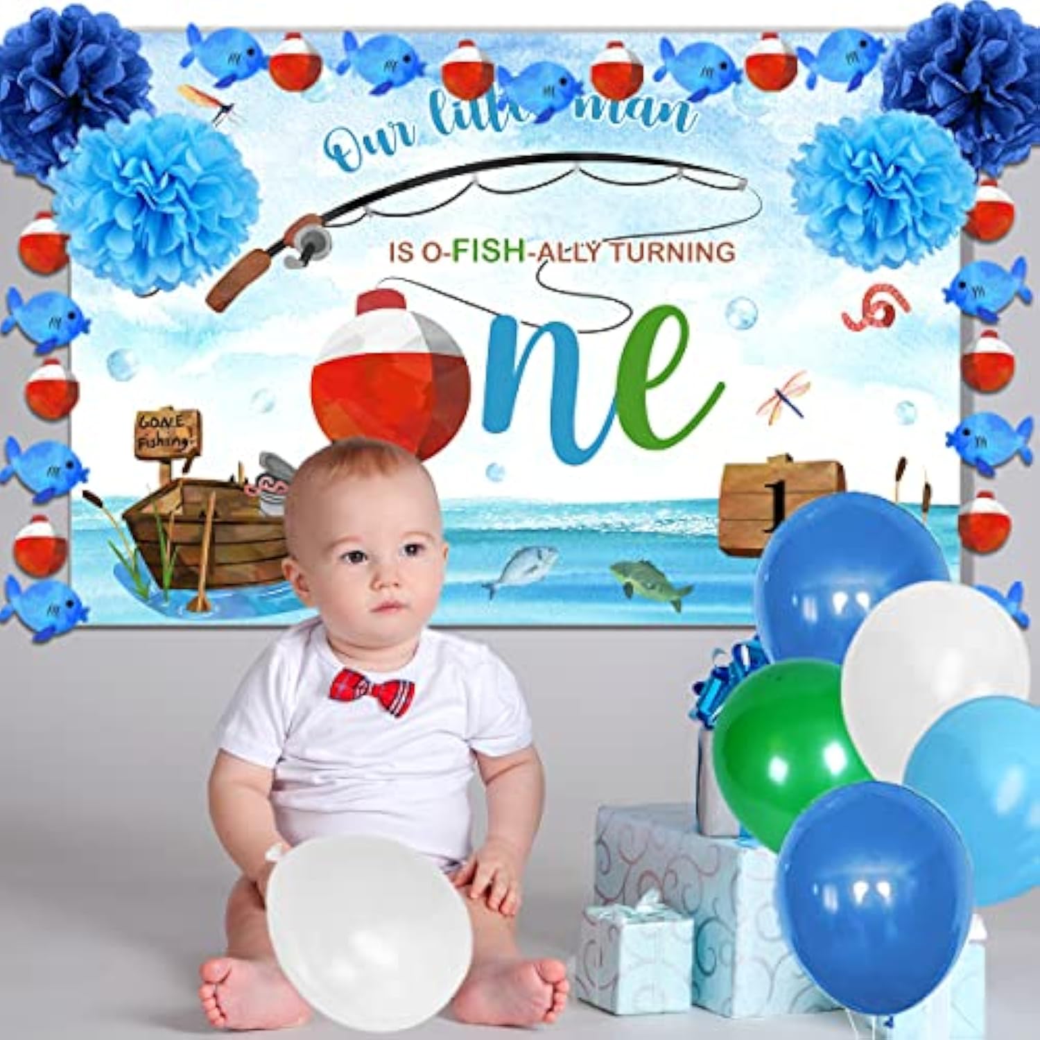 Ofishally One Birthday Decorations Gone Fishing 1St Birthday Party Supplies Our Little Man Is Ofishally Turning One Backdrop Banner Balloons Theme Party Decorations For Baby Boy