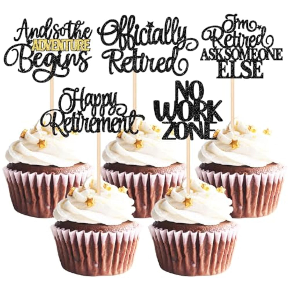 30 Pcs Happy Retirement Cupcake Toppers Officially Retired No Work Zone Adventure Begins Cupcake Picks For Retirement Theme Farewell Birthday Party Cake Decorations Supplies Black