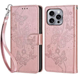For Iphone 16 Pro Max Wallet Case, Flip Folio Cover With Stand Feature For Women Men, Pu Leather Phone Case Fit For Iphone 16 Pro Max 6.9'' [Rose Gold-Butterfly]