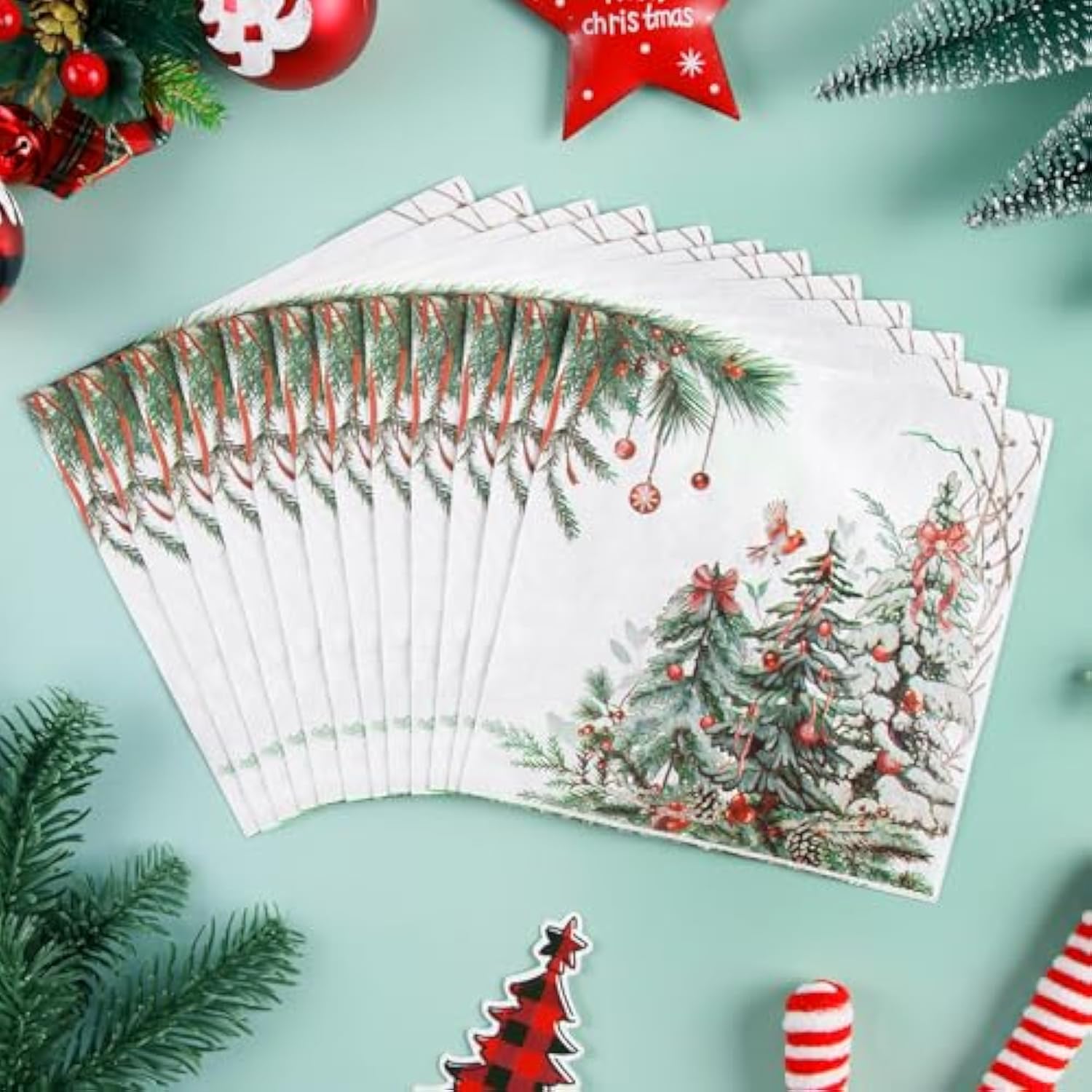 50 Pack Christmas Cocktail Beverage Napkins Disposable Paper Decorative Decorative Table Napkin For New Year Winter Dinner Merry Christmas Holiday Xmas Party Supplies