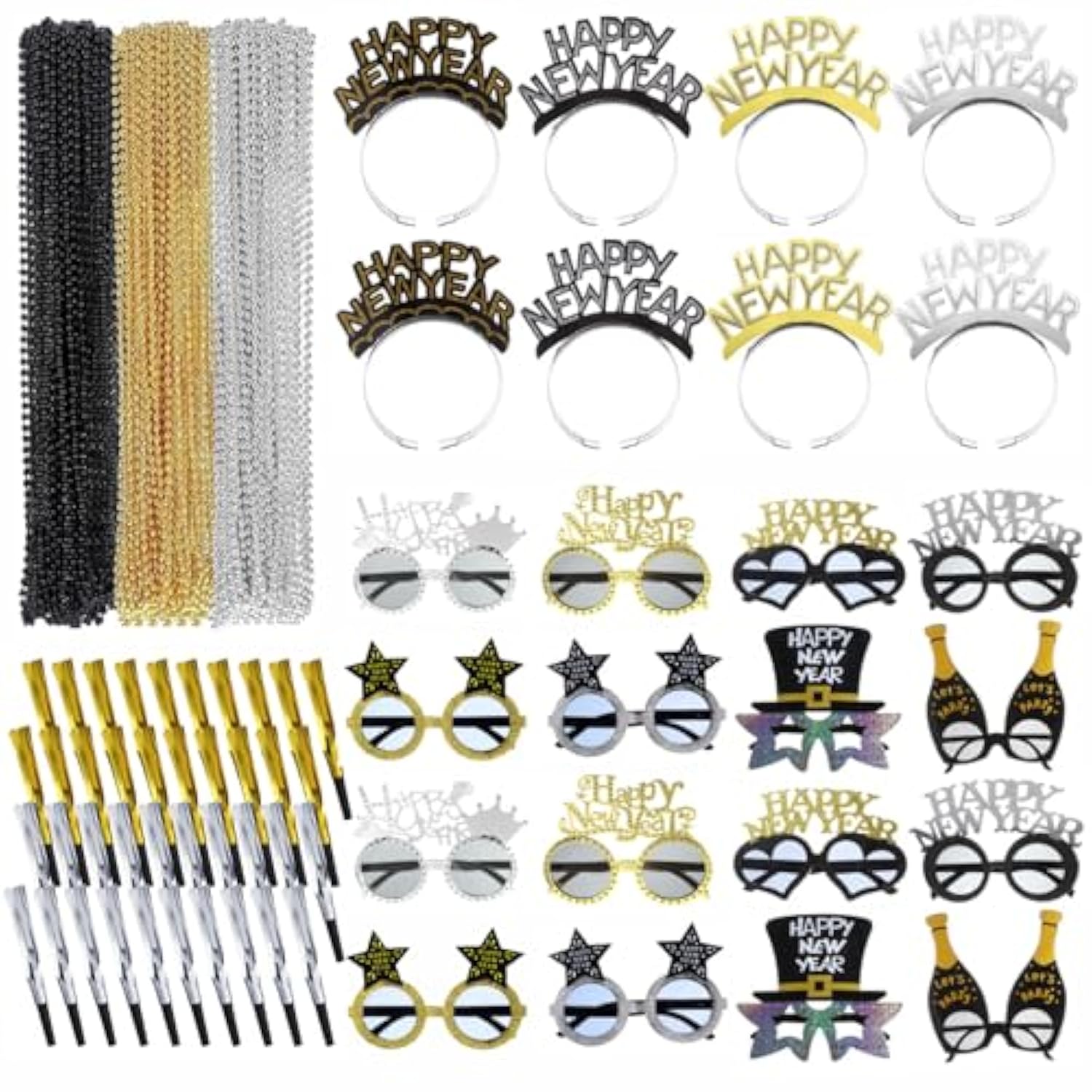 192 Pcs New Year 2026 Party Supplies Headbands Glasses Noise Makers