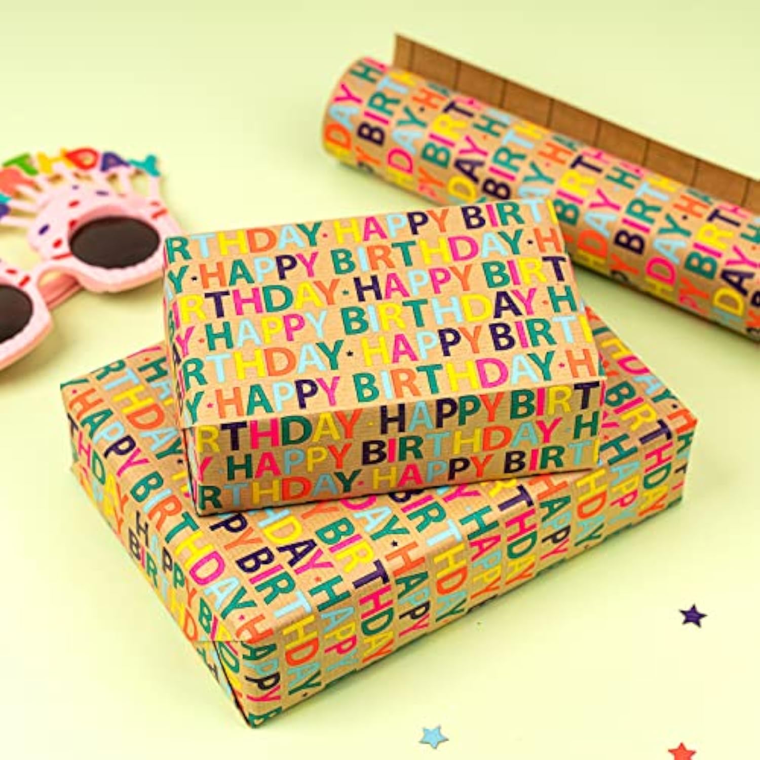 Kraft Birthday Wrapping Paper Rolls - Mini Roll - 17 Inches X 10 Feet Per Roll, Total Of 4 Rolls, Colorful Birthday