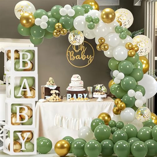 Baby Shower Decorations For Boy Girl - 183Pcs Sage Green Balloon Arch