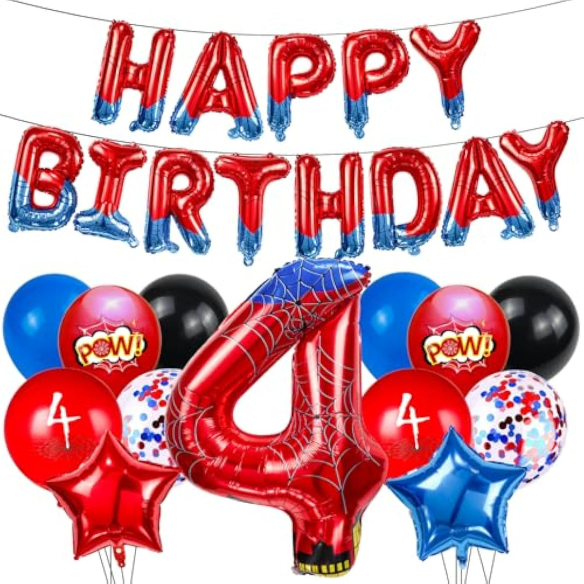 40" Spider Hero Number Balloon & Happy Birthday Banner Superhero Party Supplies