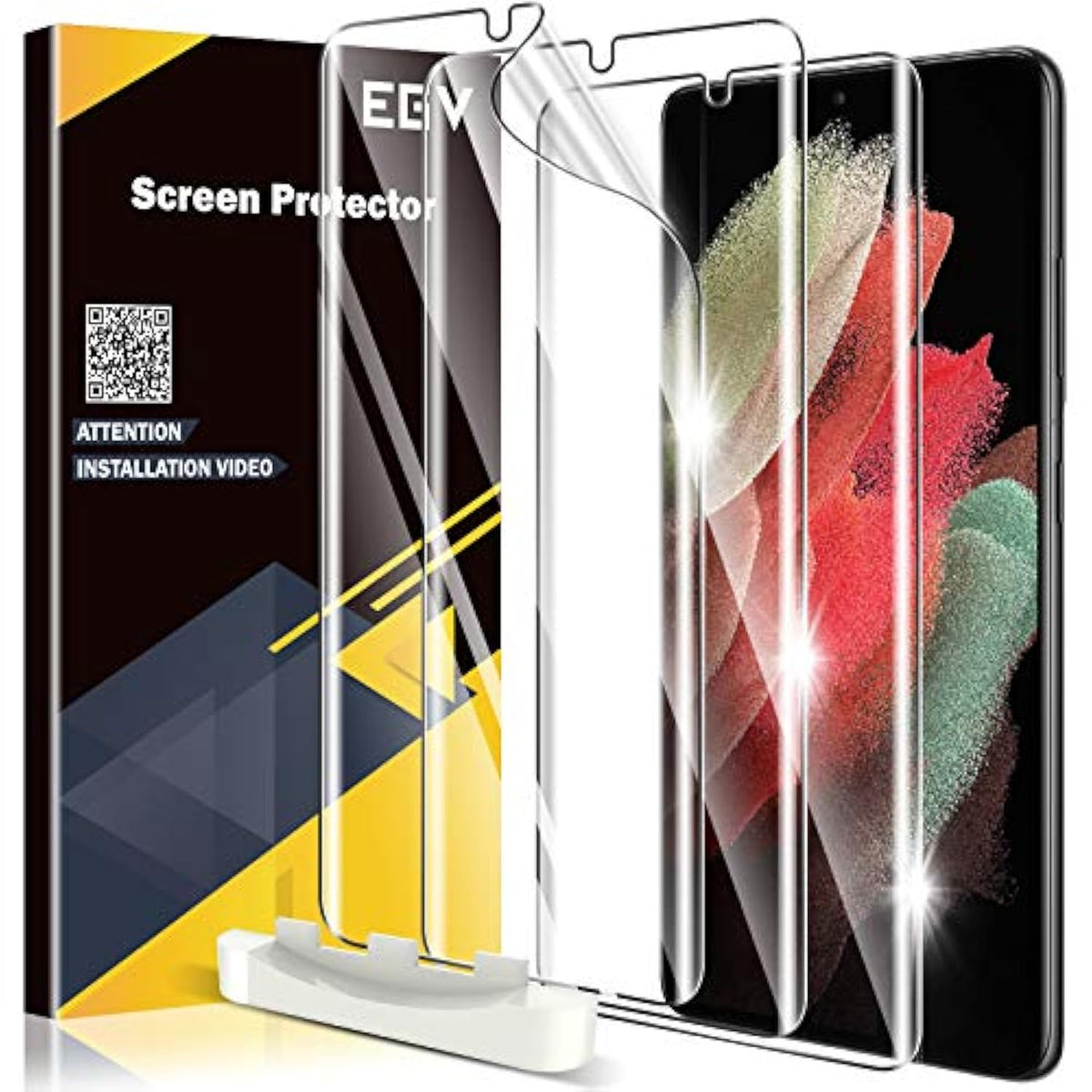 3 Pack Screen Protector Compatible For Samsung Galaxy S21 Ultra 6.8-Inch, Hd Clear Flexible Film, Positioning Tool, Support Fingerprint, Bubble Free, Model No. Zu