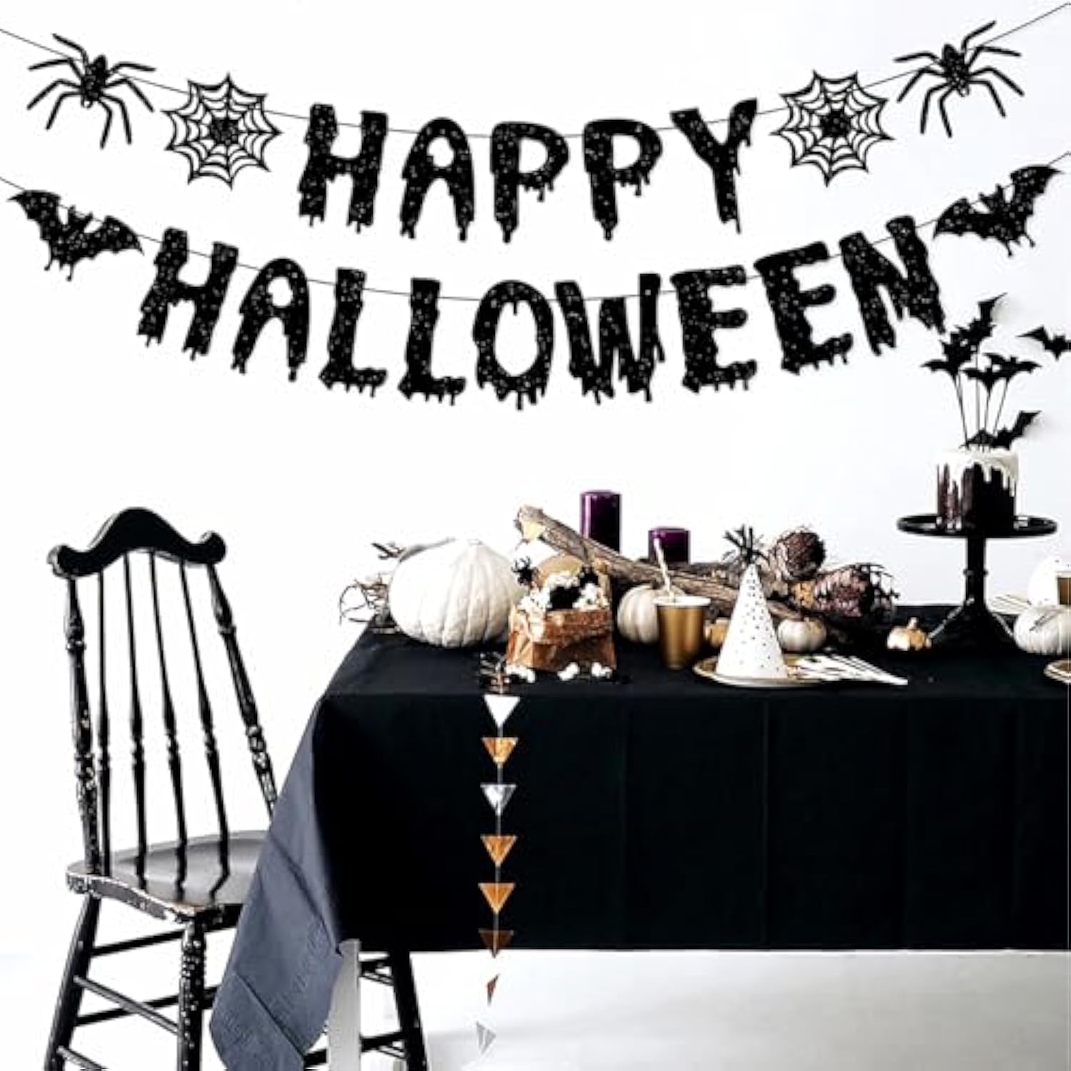 Purple & Black Halloween Party Decorations, 13PCS Spider Web Bats Streamers Banner