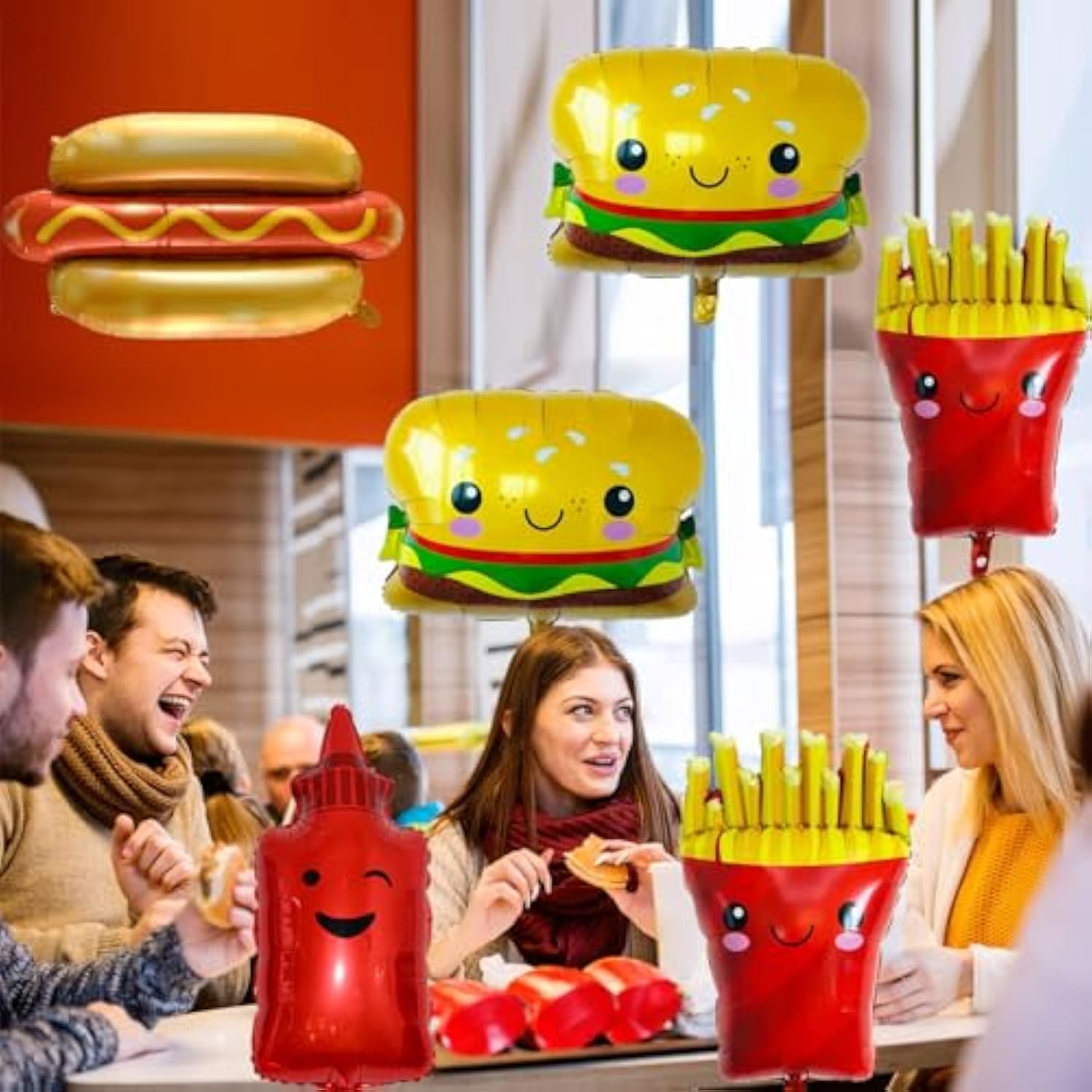 Food Themed Balloons Hamburger Hot Dog French Fries Ketchup Foil Balloon Bbq Party Balloons For Picnic Party Birthday Decorations Supplies 8 Pcs