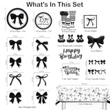 Black Bow Birthday Decorations, Bow Birthday Foil Balloons Paper Plates And Napkins, 2 Pcs Waterproof Tablecloth For Coquette Black And White Party Decor