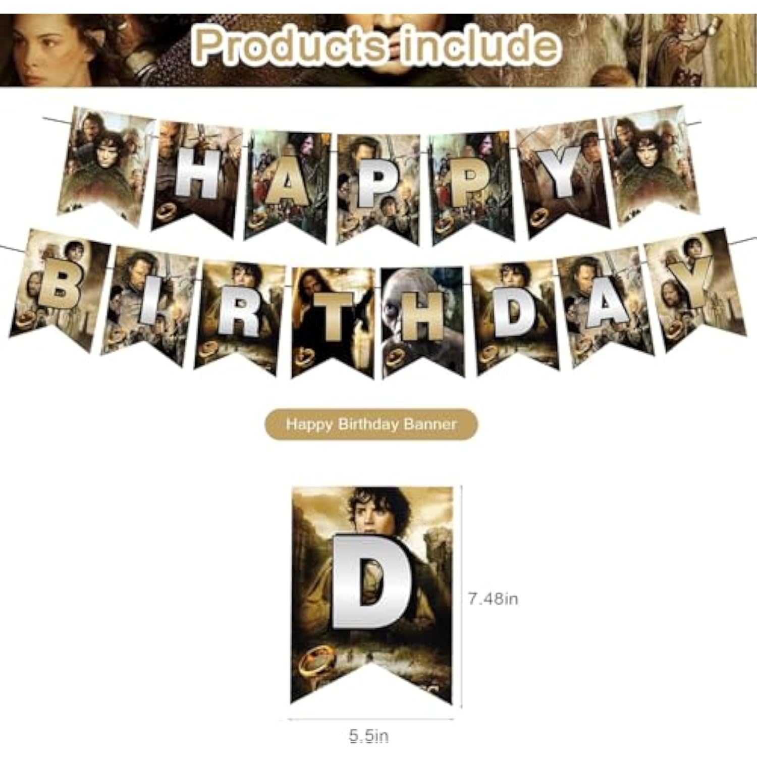 The Lord Of The Rings Party Decorations,Fellowship Of The Ring Birthday Party Supplies Includes Banner- Cake Topper - 12 Cupcake Toppers - 18 Balloons