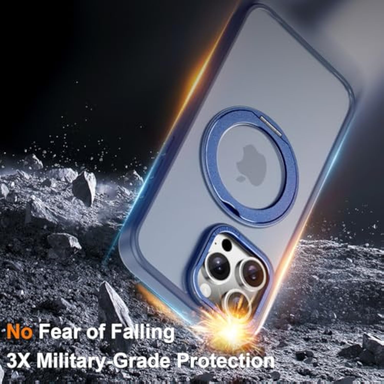 360° Rotatable Ring For Iphone 16 Pro Max Case Magnetic, [Military Grade Drop Proof] [Translucent Frosted Back Panel] Slim Non-Slip Matte Phone Case For Iphone 16 Promax 6.9'', Navy Blue