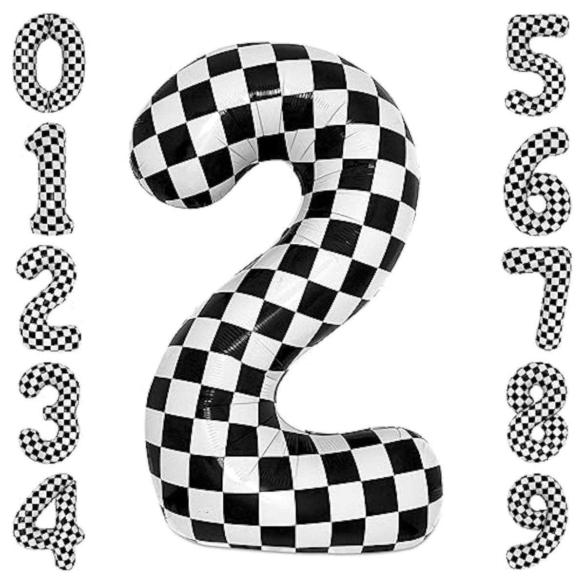 40-Inch Checkered Number 2 Balloon Black White Race Car Birthday Party Decor