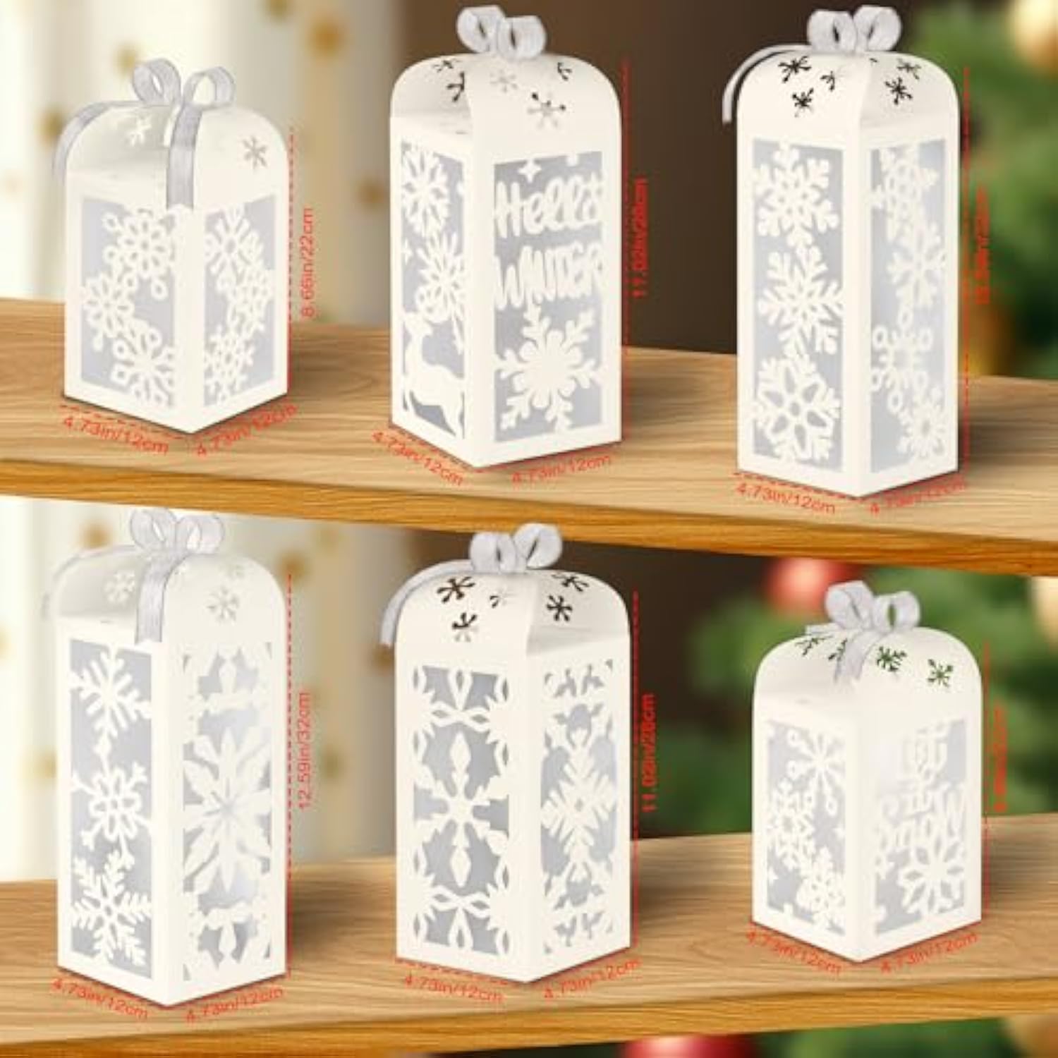 Christmas Centerpiece Table Decorations, 6Pcs Light Up White Snowflake Paper Lanterns Decorative Glitter Table Centerpiece Boxes For Winter Wonderland Christmas Holiday Party Home Decor