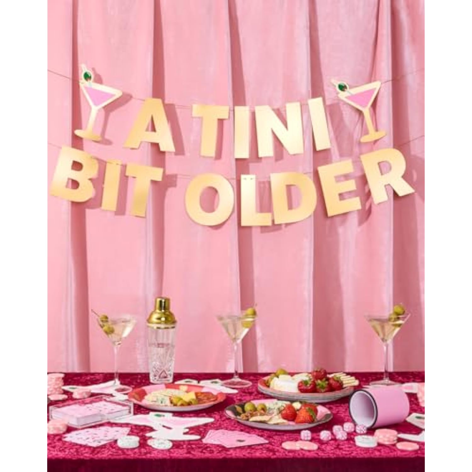 A Tini Bit Older Gold Foil Banner - 5 Ft. | Martini Decoration, Birthday Party Sign, Casino Decor, Girl Cocktail Backdrop, Vegas Photo Booth Background