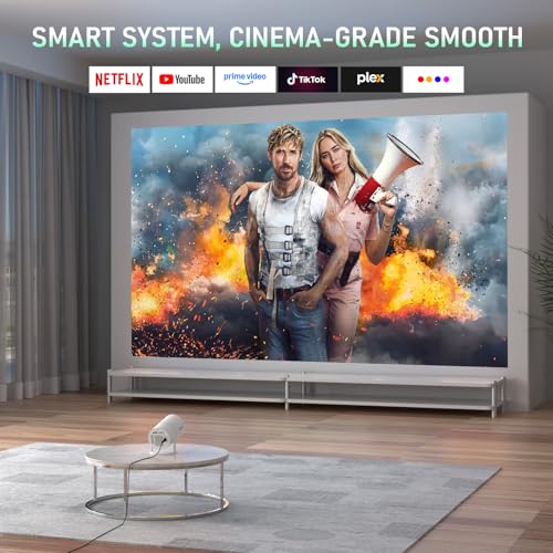 Bone White Projector & Built-In Apps Mini Projector With Wi-Fi And Bluetooth, Full Hd 1080P Smart Portable Projector With 210° Stand, Auto Vertical Keystone, Compatible With Hdmi/Usb/Tv Stick