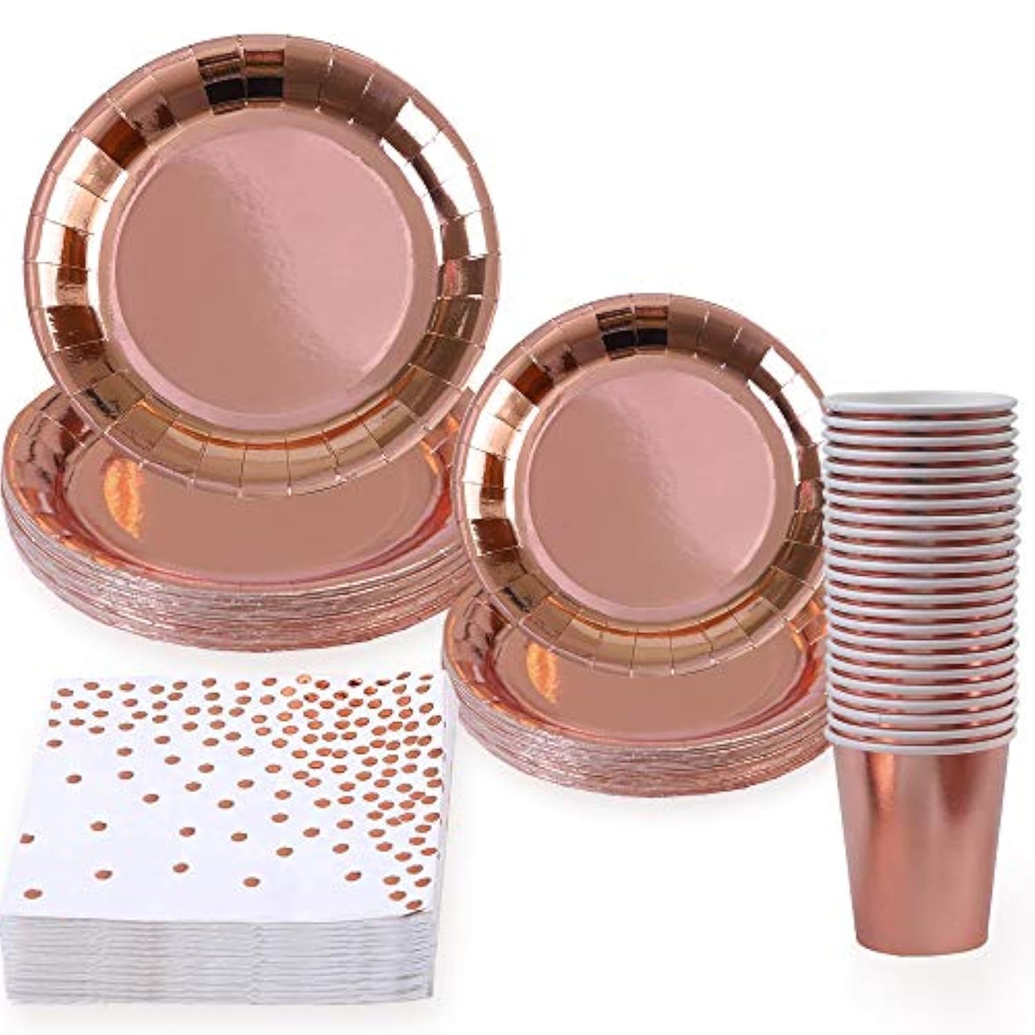 Rose Gold Party Supplies (Rose Gold Plates, Cups, Napkins (25 Serves))