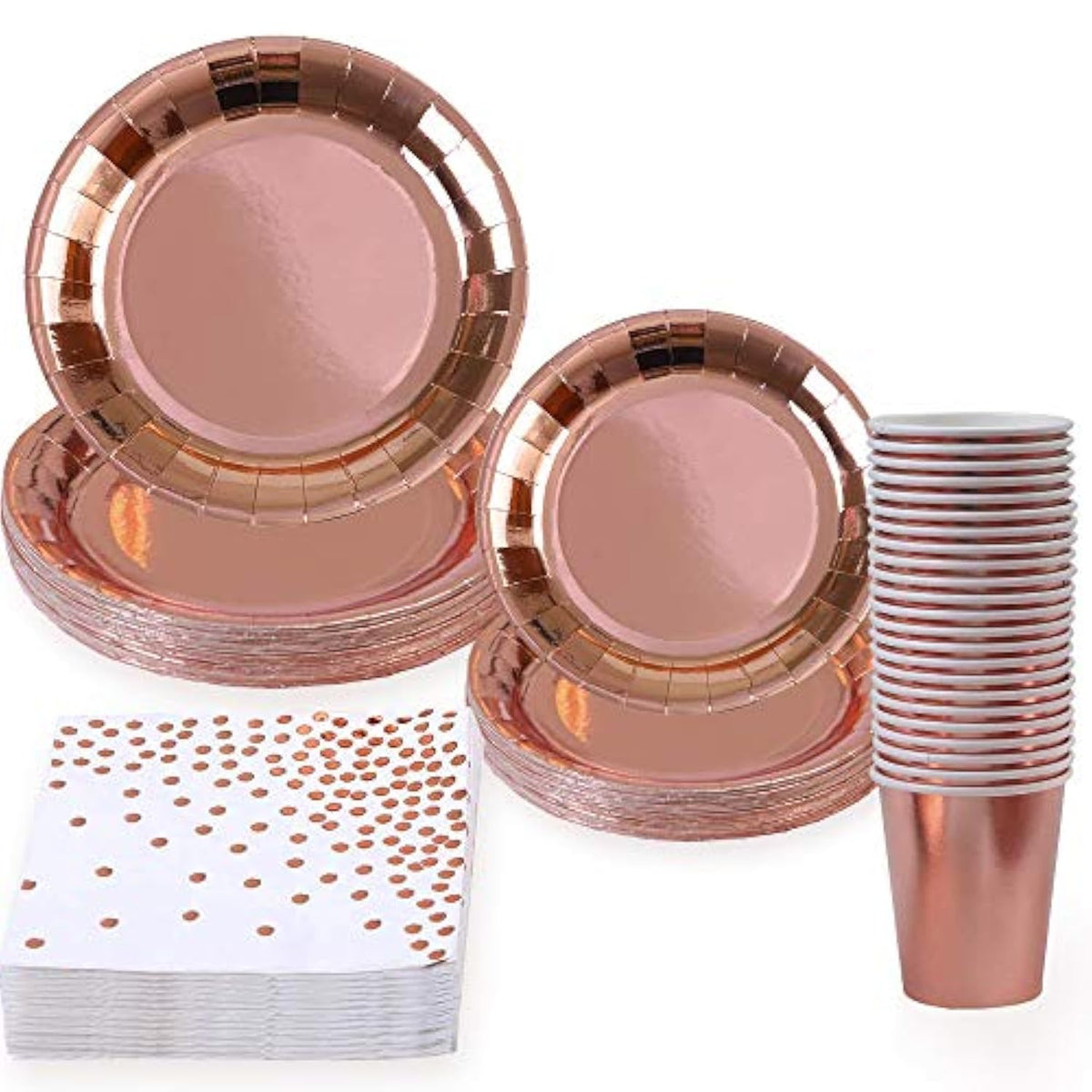 Rose Gold Party Supplies (Rose Gold Plates, Cups, Napkins (25 Serves))
