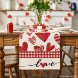 Red Buffalo Plaid Love Heart Valentine'S Table Runner, Anniversary Kitchen Dining Table Decoration For Home Party Decor 13X72 Inch