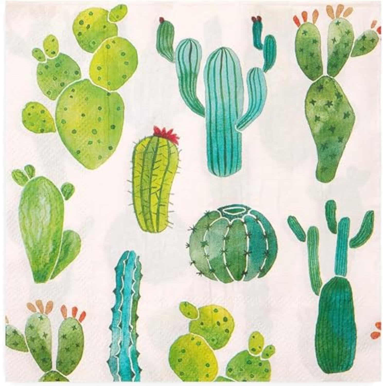 Succulent Cactus Paper Napkins For Fiesta Birthday Party - Cactus Party Decorations - 6.5 Inches (100 Pack)