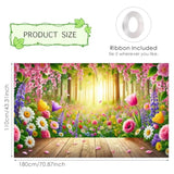 Hello Spring Banner - Wood Deck & Forest Floral Style - 71X43 Inches Polyester - Spring Banners For Outside - Banner For Patio, Garden, Pathway
