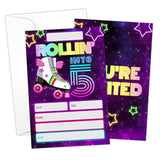 Roller Skating 5Th Birthday Fill-In Invitations Cards With Envelopes (20 Count)?Retro Neon Roller Skating Birthday Party Supplies Decorations, Birthday Invites For Boys/Girls - A68