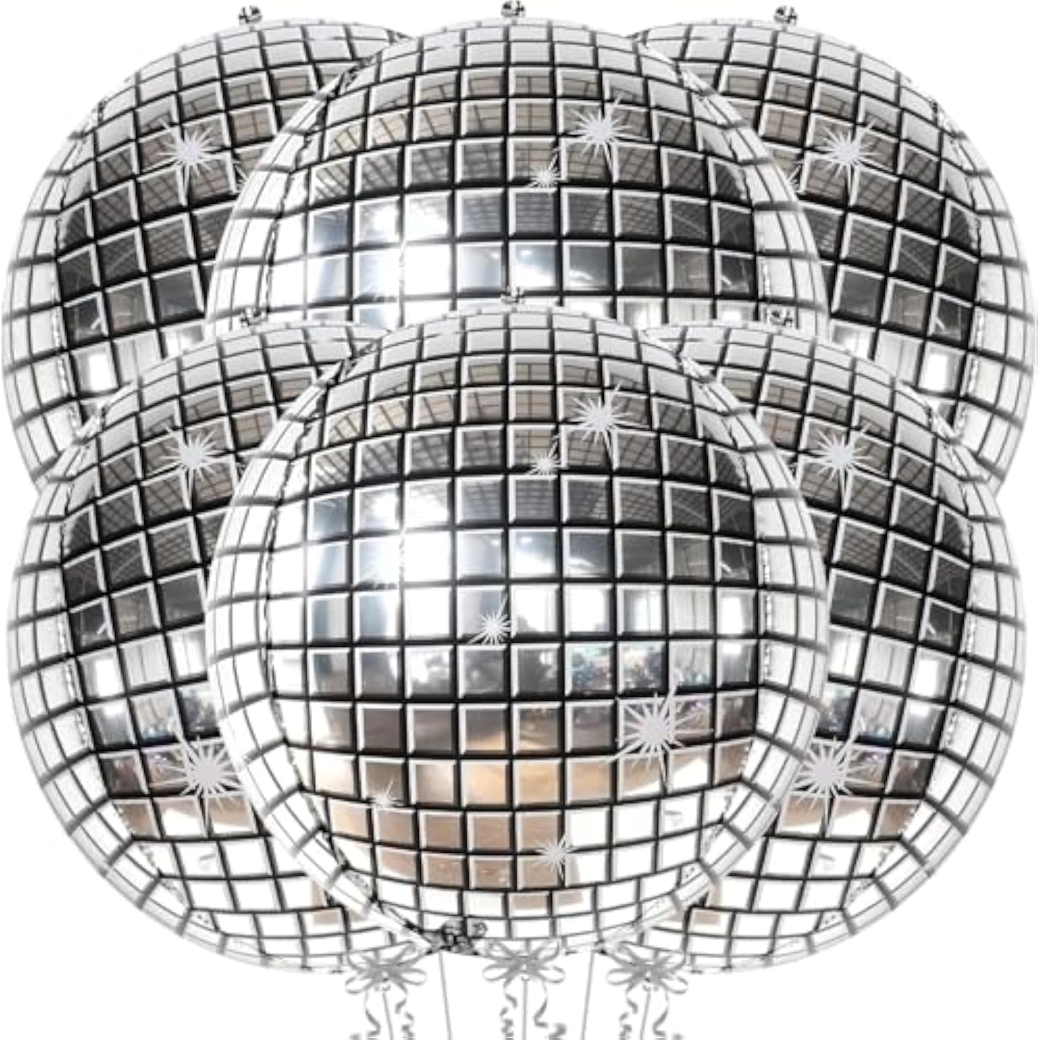, Silver Disco Ball Balloons - Huge 22 Inch, Pack Of 6 | 4D Sphere Balloons For Disco Party Decorations | Anniversary, Bachelorette, Birthday, Retro Party Decorations | 70S Party Decoration